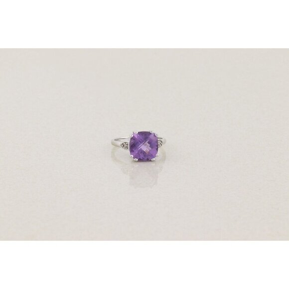 10k White Gold Natural Amethyst and Diamond Ring Size 7 - Picture 9 of 9